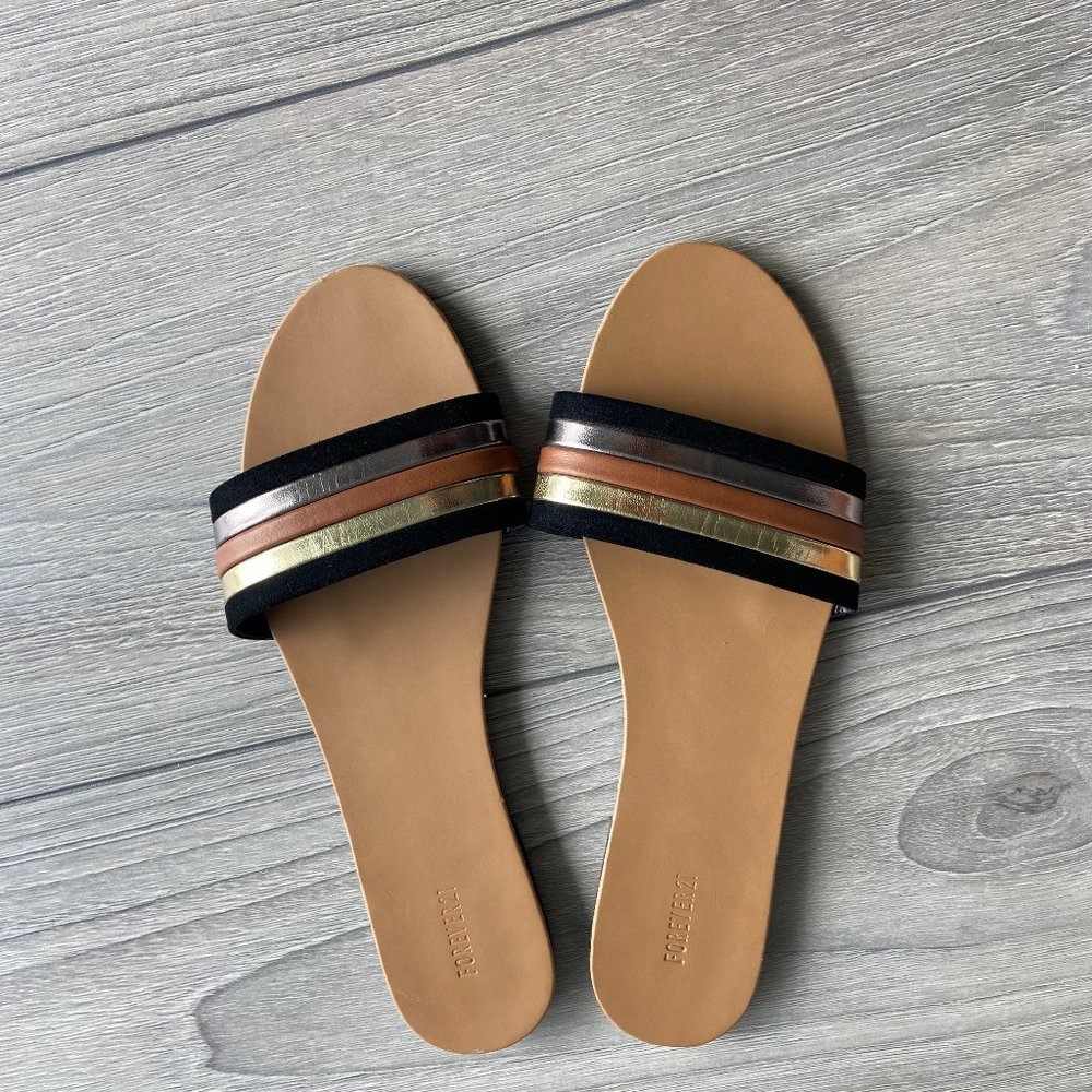 Gold, Tan and Black Striped Sandals